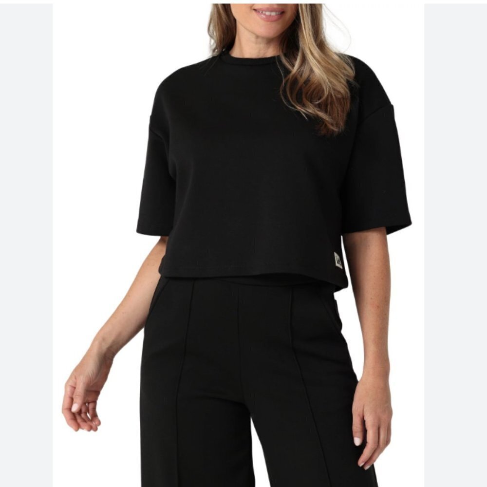 Lee Cropped Short Sleeve Sweatshirt T Size XXL Black Boxy Athleisure Loungewear